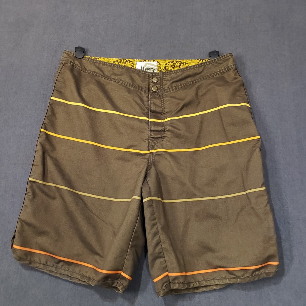 Old Navy Board Shorts Mens Large Brown Striped Mesh Lined Swim Trunks SU07